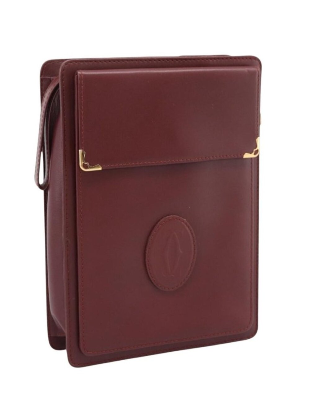 CARTIER Must Line Clutch Bag Leather Bordeaux Gold Tone